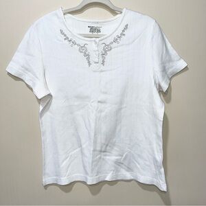 Basic Editions white embroidered floral top